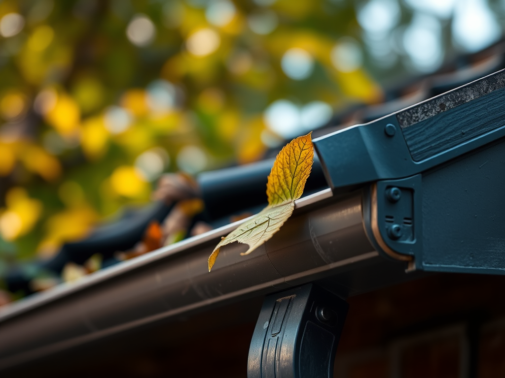 a realistic photo showing a leaf guard being installed on gutters