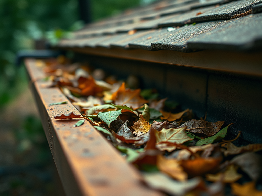 gutter clogged with leaves and debris